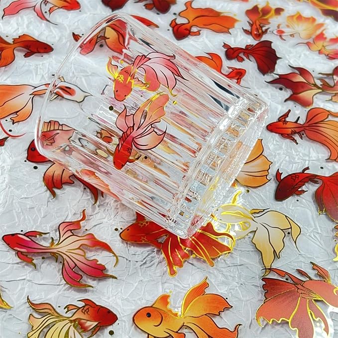 Goldfish Stickers with Gold Holographic Outlines, 50Pcs Glitter Shiny Koi Waterproof Decorative Decals for Scrapbooking Supplies Junk Journal Bullet Journals Planners (colourful-B13)
