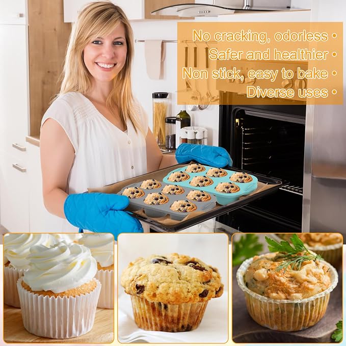 7PCS Silicone Muffin Pan Donut Mold, 6-Cavity Nonstick Baking Tray for Muffins, Cupcakes, Brownies and More, Cake Tray Cupcake Pans Baking Mold