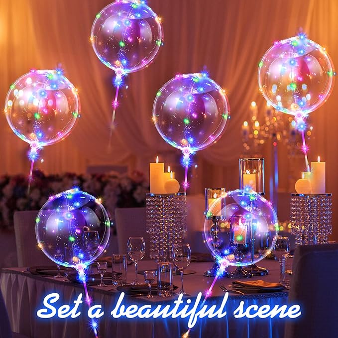 Vinsot 30 Pack LED Bobo Balloons Light Up Balloons Clear Helium Bubble Bobo Glow with String Lights for Parties Birthday Wedding Decoration(Multi Color Light 20 Inch)