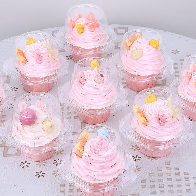 Cupcake Boxes Individual Cupcake Containers, 150 Packs Regular Single Cupcake Holder High Topping for Muffins, Thicker Stackable Plastic Cupcake Carrier for Party (150 pack)