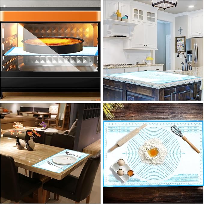 Silicone Pastry Mat 36x24 Inch Extra Large Baking Mats with Measurements, Great for Dough Rolling, Pastry, Pie Crust, Fondant, Cookies, Bread, Pasta, Pizza, Counter Mat