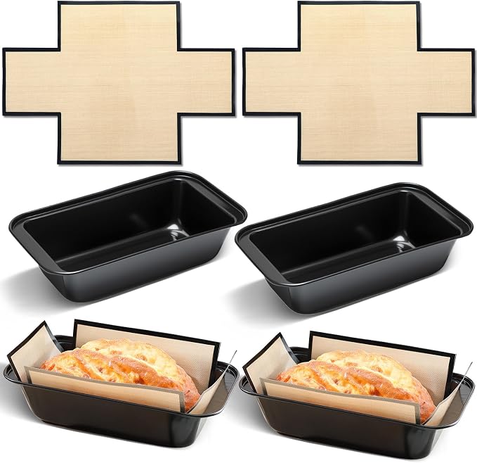4 Pcs Loaf Pan with Liners Set 9 x 5 Inch Non-stick Bread Pan and Silicone Loaf Liners for Homemade Baking Carbon Steel Rectangular Baking Tray for Kitchen Sourdough Sandwich Home(Black)