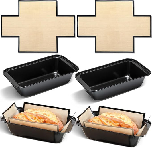 4 Pcs Loaf Pan with Liners Set 8 x 4 Inch Non-stick Bread Pan and Silicone Loaf Liners for Homemade Baking Carbon Steel Rectangular Baking Tray for Kitchen Sourdough Sandwich Home(Black)