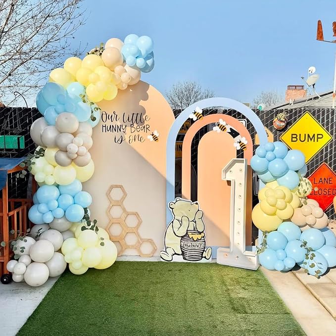Pastel Blue Yellow Balloon Arch Kit 154pcs Macaron Baby Blue Pastel Yellow and Light Brown Latex Balloons for Baby Shower Bee Bear Theme Birthday Bridal Wedding Party Decorations