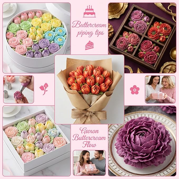 4 PCS Russian Piping Tips Set, Stainless Steel Extra Large Russian Piping Tip 3D Flower Tips for Cake Decorating, Flower Shaped Frosting Nozzle Kit for Wedding Birthday Cakes Cupcakes Cookies Baker