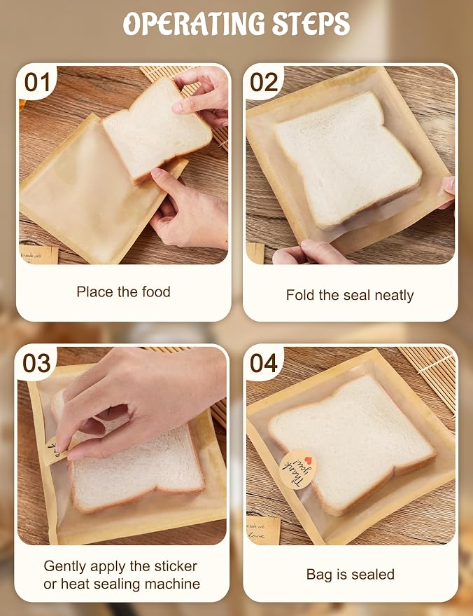 FireKylin 100 Pack Cookie Bags with Heat Sealing, 7.1 x 7.5 Inch Bakery Bags with Window, Grease Resistant Cookie Packing for Treats, Baked Goods, Bagel, Cake Slice, Sandwich (7.1"x7.5"-100pcs)