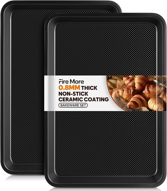 2 Pack Half Sheet Pan 17.3” x 13.1”, Cookie Sheets for Baking 0.8mm Thick Non Stick Baking Sheets for Oven Heavy Duty Baking Trays