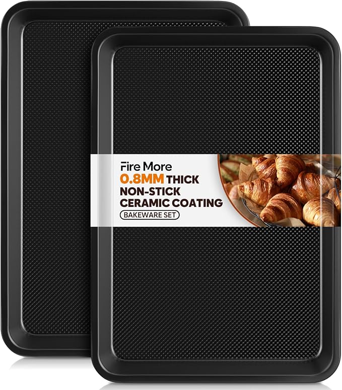 Jelly Roll Pan Set of 2, 15.3” x 11.3”, Cookie Sheets for Baking 0.8mm Thick Non Stick Baking Sheets for Oven Heavy Duty Baking Trays