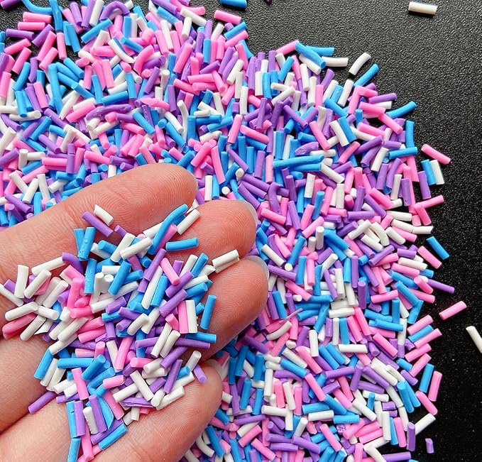 EHOPE 50g Fake Sprinkles Non-edible Polymer Clay Sprinkles Resin Sprinkles Fake Candy Sprinkles Faux Sprinkles for DIY Crafts Nail Art Cake Phone Case(Long-Purple Sugar granules-16A)