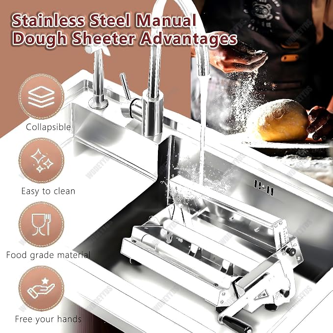 Manual Dough Sheeter Machine, Stainless Steel Folding Dough Press Sheeter, Croissant Pastry Danish Pastry Bakery Roller Puff Pastry Pizza Rolling Machine, Professional Bakery Equipment Type 400
