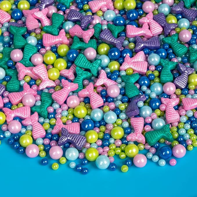 Mermaid Sprinkles, Edible Pearl Sprinkle for Cake Decorating,130g/4.58oz, Blue Green Purple Pearls Mix Baking Candy, Ocean Theme Cake Topper Cupcake Cookie Ice Cream Decorations, Birthday Children's Summer Party Supplies