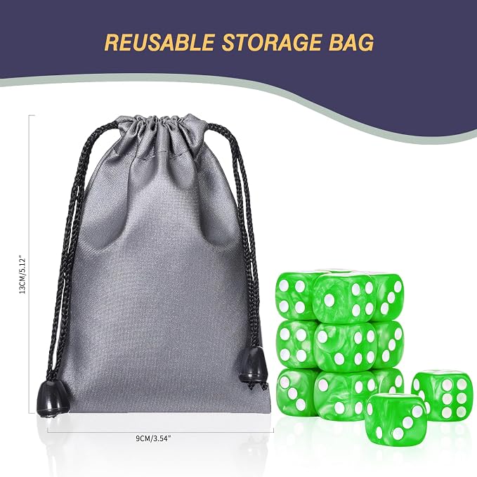 24 of Pack 16MM 6 Sided Dice Set,Pearl Pattern D6 Game Dice Set, 6 Sided Standard Dices for Yahtzee, Bunco or Teaching Math,with Portable Dice Pouch(Green Pearl)