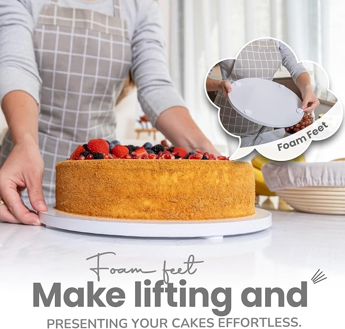 12-Pack Cake Drums 8,10 & 12 inch Reversible, Sturdy 1/2" Thick, Greaseproof, White | Free Prop Up Tool + Matching Ribbon | Professional Round Cake Boards for Tiered, Wedding, Birthday Cakes