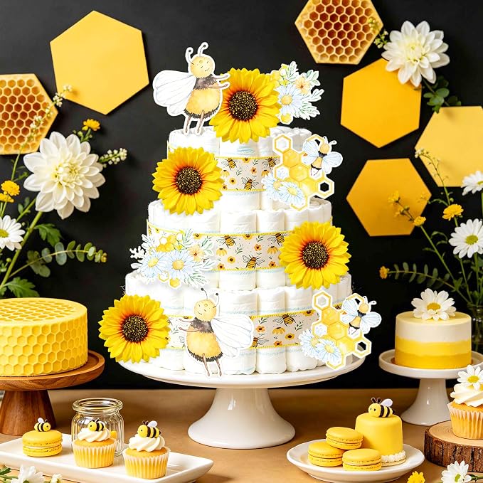 Honey Bee Baby Shower Diaper Cake Decorating Kit Party Supplies Gender Reveal Decorations Baby Shower Gifts Cake Topper Sweet As Can Bee Party