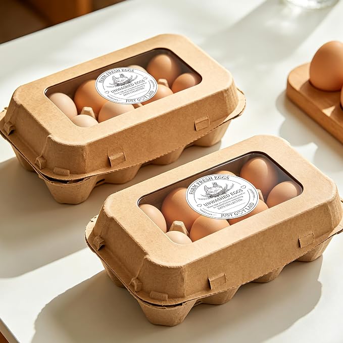 PANTIDE Farm Fresh Eggs Carton Labels Stickers - 500 Count Unwashed Eggs Packaging Adhesive Round Decal Roll, Market Egg Handling Sticker Collected Date for Chicken Quail Duck (2 x 2 Inch, White)