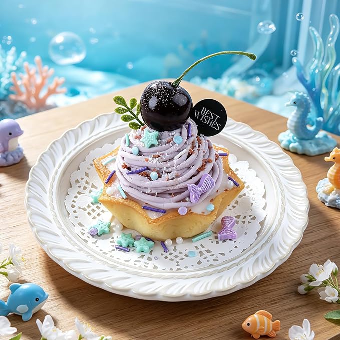 Pastel Mermaid Sprinkles, 4.6oz Edible Ocean Teal Purple Sprinkles Mixed Star Pearl Jimmies for Cakes Cupcakes Cookies Ice Cream