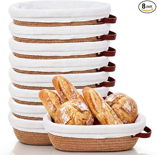 Hushee 8 Pack Cotton Rope Banneton Bread Proofing Basket Set, 10'' Sourdough Proofing Baskets with Breathable Liners & Covers for Artisan Bread Baking, Dough Fermentation Basket Supplies