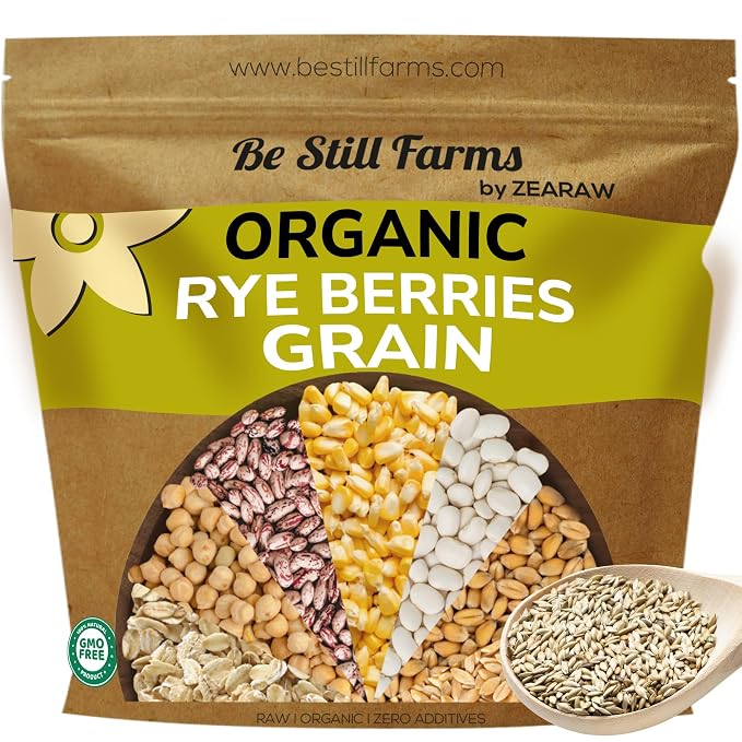 Be Still Farms Organic Rye Berries Bulk (5.8 lb) - Whole Rye Grain Seeds - Kernels Great for Flour, Bread, Cereal - High in Fiber & Protein | USA Grown | USDA Certified | Vegan | Non-GMO