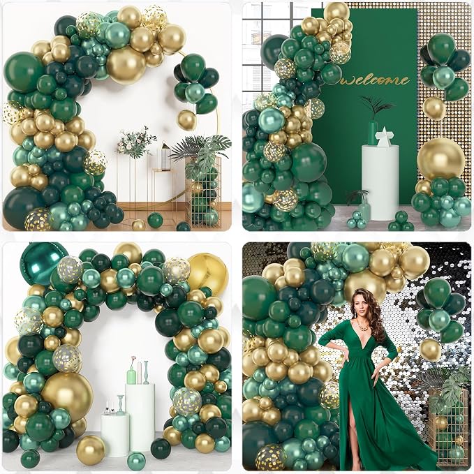 Archloon 156pcs Green and Gold Balloon Garland Arch Kit, Different Sizes 18 12 10 5 inch Green Latex Metallic Confetti Balloons for Graduation Birthday Anniversary Safari Party Decoration Supplies