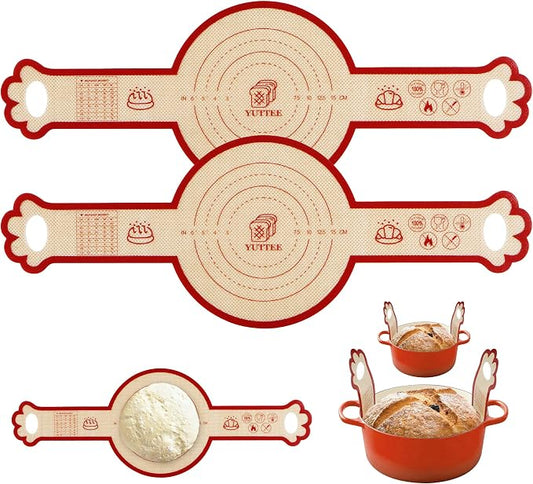 2PCS Silicone Bread Sling for Dutch Oven, 6 Inch Non-Stick Round Sourdough Baking Slings, Reusable Baking Cooking Transfer Mats with Long Cat-Shape Handle, Easy To Transfer Bread More Easily