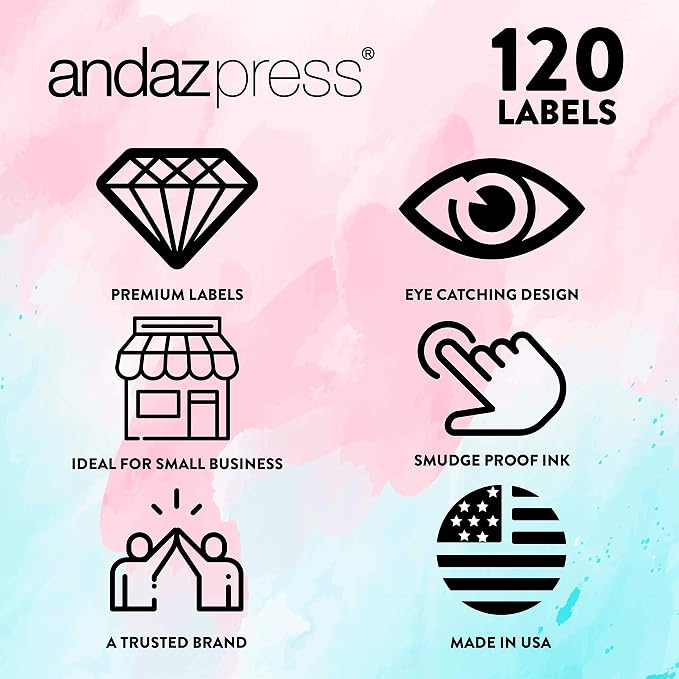 Andaz Press Square Small Business Sticker Labels, 120-Pack, Shopped Online, Supported A Dream, Thank You, Packaging Stickers, Product Labels for Small Business Thank You Stickers