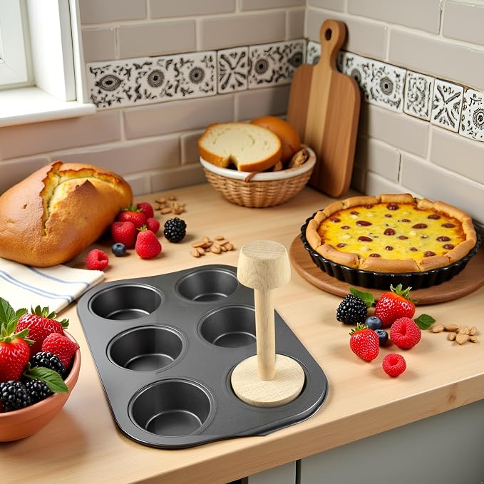 Woodiness Tart Tamper Pastry Tamper Double Side Wooden Egg Tart Tamper Mold DIY Cake Pastry Pusher for Kitchen Party Baking Tools, Pie, Tart and Quiche Pans, Tart Pans