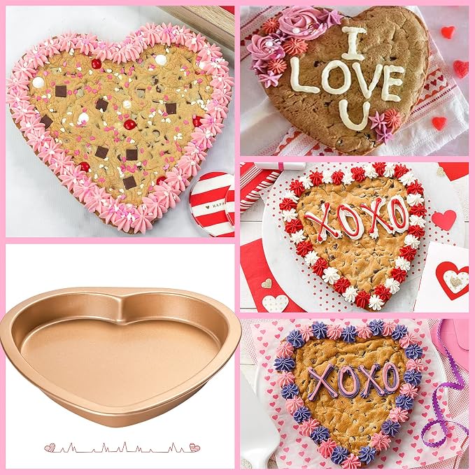 Yomvzake Heart Shaped Cake Pan, 8 Inch Heart Shollow Baking Sheet Cake Tray for Valentine's Day Cake Cookie Baking