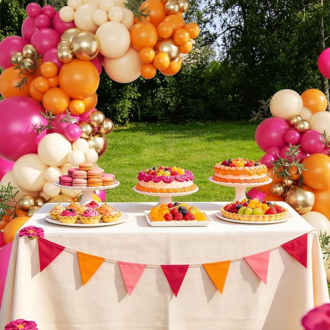 Pink and Orange Balloon Arch Kit Tropical Luau Balloon Garland Arch Kit with Orange Hot Pink Gold Ivory White Balloons for Hawaiian Beach Theme Baby Shower Bridal Shower Birthday Party Decorations