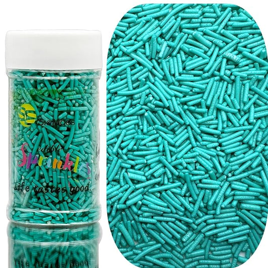 SE Si&Moos Teal Jimmies Sprinkles Teal Sprinkles for Cake Decorating Edible Crunchy Jimmies for Topping Ice Cream, Cookies, Cakes, Cupcakes, Dessert Decorating 3 OZ