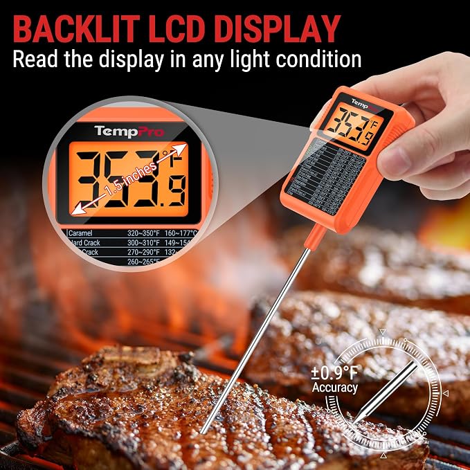 TempPro TP510 Waterproof Digital Candy Thermometer with Pot Clip, 10" Long Probe Instant Read Food Cooking Meat Thermometer for Grilling BBQ Deep Fry Oil Fathers Day Gift (Previously ThermoPro)