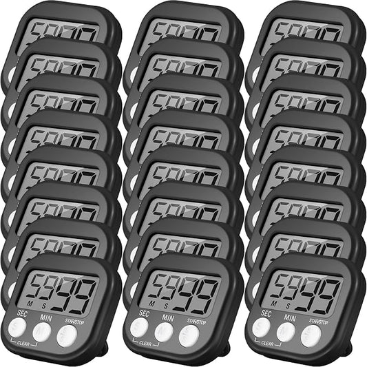 Leumoi 24 Pcs Digital Kitchen Timers Bulk Timer for Classroom Small Magnetic Timer On/Off Switch Countdown Loud Alarm for Cooking School Student Teacher Exercise Training Baking Work(Black)