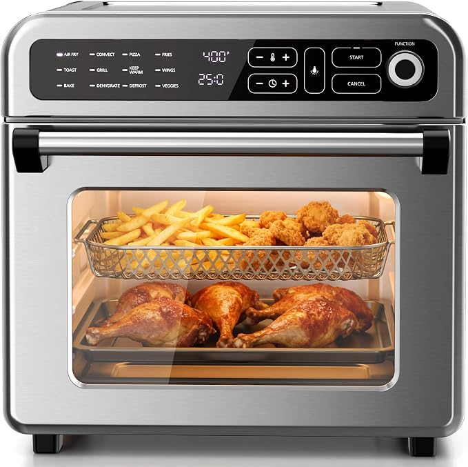 Kismile 18QT Air Fryer Toaster Oven Combo, 12-in-1 Countertop Convection Airfryer Oven, Adjustable 70–450℉ Temperature, Bake, Roast, Reheat & Broil, Fits 8-10″ Pizza, Complete Accessories Included
