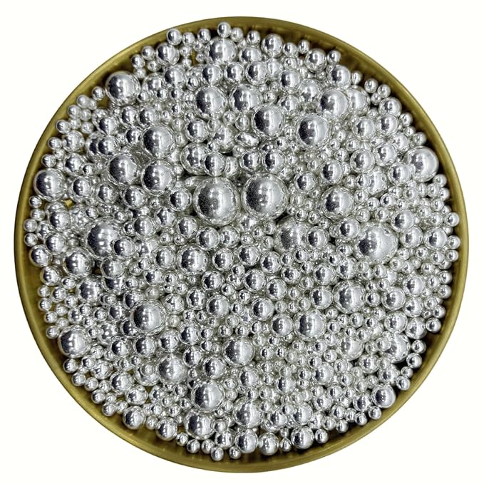 Dynastang Mixed Size Silver Pearls Sprinkles Edible Pearls Cake Decorating Pearls Cake Decorations Cupcake Toppers Cookie Decorating Perfect for Cakes, Cupcakes, Desserts Toppings 3OZ