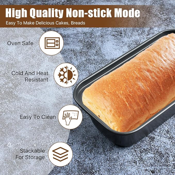 12 Pcs Mini Loaf Pan, Carbon Steel Bread Baking Pans, Nonstick Baking Pans, Tiny Banana Bread Pan for Baking Bread, Meatloaf, Brownies, Pound Cakes (Dark Grey, 6.1 x 3.3 x 1.8 Inches)