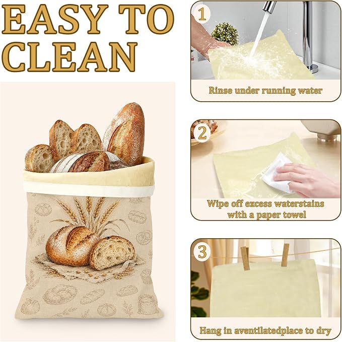2 Pack Reusable Beeswax Bread Bags, Sourdough Bread Storage for Homemade, Freezer Storage Bag to Keep Fresh, Baguette Bag with Beeswax Liner Kitchen Baking