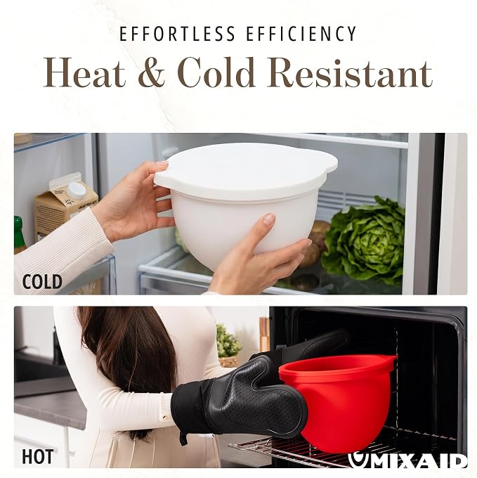 The Original MIXAID Silicone Bowl Insert Liners for KitchenAid Tilt-Head 5 Qt Stand Mixers - Replacement Mixer Accessories - Leak-Proof Design, Non-slip Base & Easy Clean - Set of 3 Liners & Lids