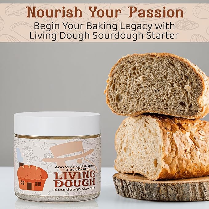 Living Dough - 400 Year Old History Black Death Sourdough Starter Culture - Active & Live Organic Sourdough Starter for Baking - For Artisan Bread, Pizza Dough, Waffles & More