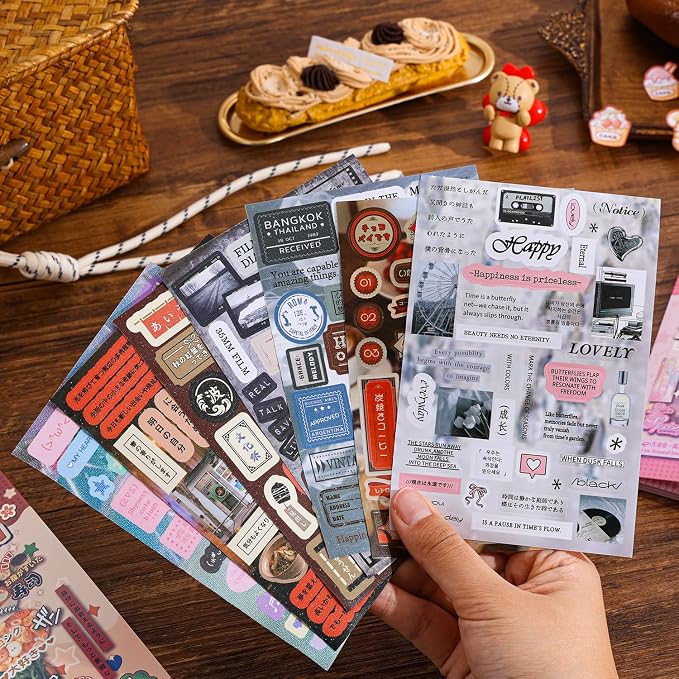Girl's Japanese Retro Words Sticker Book, 700+ Kawaii Japanese Phrase Stickers, Cute Kanji Kana Quote Stickers Book for DIY Scrapbooking Journaling Handbook Decoration