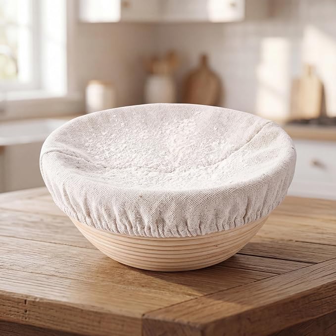 4Pcs Bread Proofing Basket Liners - 2 Oval & 2 Round 10 Inch Covers, Reusable Natural Rattan Banneton Cloth for Sourdough Baking, Home Bakery Dough Proofing Covers (4)