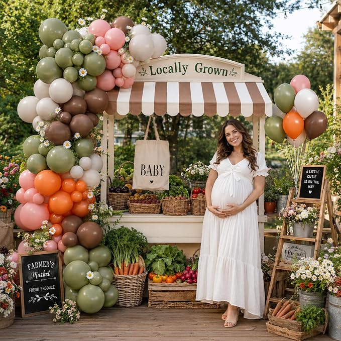 Farmers Market Balloon Arch Garland Kit Sage Green Dusty Pink Brown Orange White Balloons Locally Grown Balloon for Home Grown Baby Shower Bridal Shower Jungle Woodland Birthday Party Decorations
