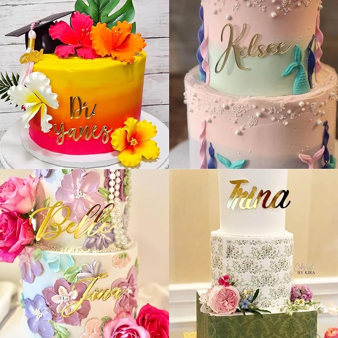 Custom Cake Name Plate | Custom Cake Topper Name for Birthday Party Shower Wedding | 40+ Color, Font, and Size Options | Wedding Place Card Birthday Decoration Made of Acrylic