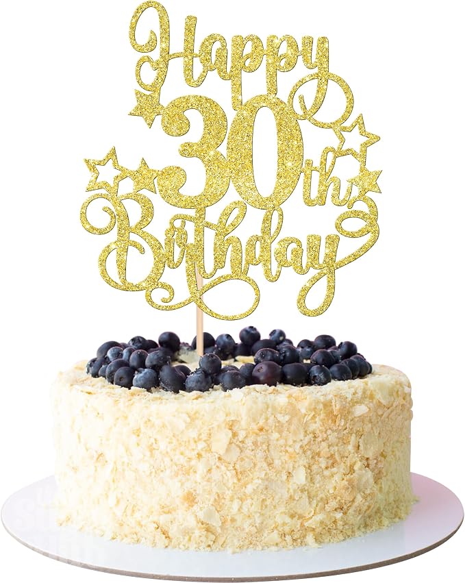 1 PCS Happy 30th Birthday Cake Topper Glitter Cheers to 30 Years Birthday Cake Pick Hello 30 Fabulous Cake Decoration for Happy 30th Birthday Anniversary Party Decorations Supplies Gold