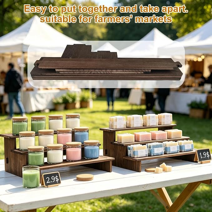 3 Tiered Cupcake Stand - 30s Quick Assembly, Easy Carry&Store | Wooden Cupcake Display Stand, 3 Tier Serving Tray for Vendors, Cup Cake, Dessert, Cookie, Figures, Spice Rack, Farmers Market
