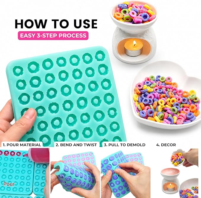 Fruit rings 49 Cavities Mini Cereal Loop Mold for Wax Melts, Soap, Resin, Clay Flexible Silicone (Natucraft)