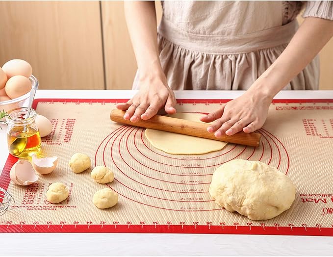 GUANCI Silicone Baking Mat Set of 6, Includes 25"x17.5" Large, 2 Medium 16.5"x11.6", 2 Small 11.75"x8.25", 9" Round, All Mats 0.70mm Thick, Non-Stick Reusable Baking Mats for Pizza, Cookie, Bread