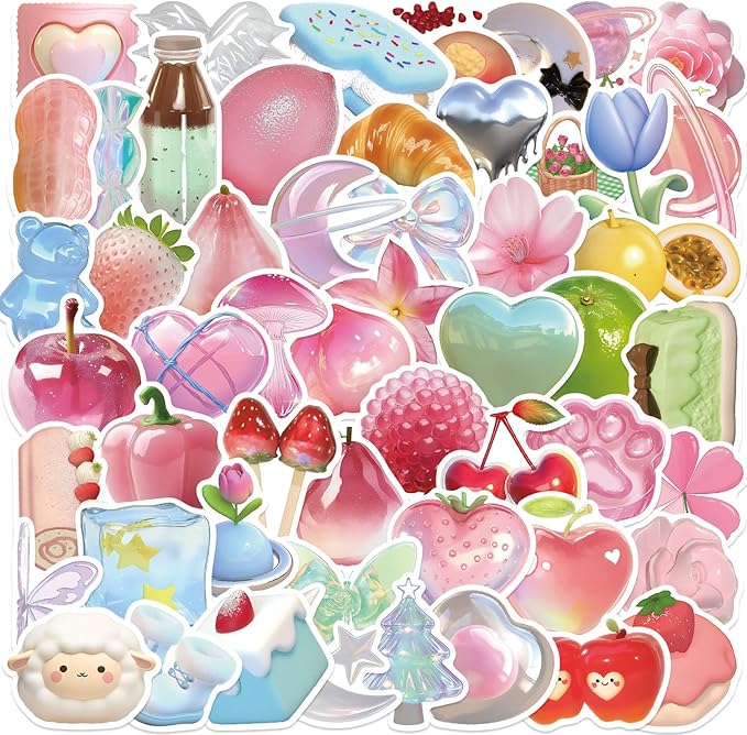 50 Pcs 3D Stickers for Adults Kids, Colorful Raised Dimensional Stickers Set, Waterproof Removable Decals for Laptop, Phone Case, Water Bottle, Journal, DIY Craft (Colorful 3D Patterns)