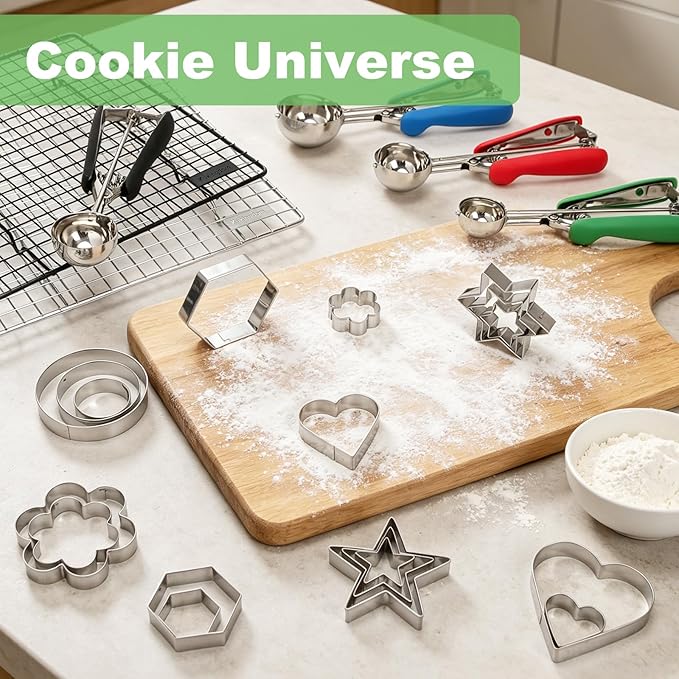 18Pcs Cookie Cutters Set,Stainless Steel Biscuit Cutter Shapes with Heart,Star, Flower, Round,Hexagon,Large Small Mini Sizes Variety Pack Cookie Molds for Baking,Sandwiches, Cake,Fruit,Veggie