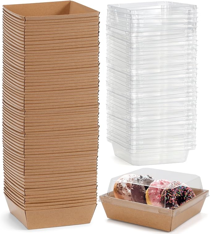 Mini Charcuterie Boxes with Clear Lids, 4.5x4.5 Inches 100 Pack Dessert Boxes Square Disposable Bakery Boxes to Go Food Containers for Daughter, Wedding, Party, Valentine, Donuts & Cookies