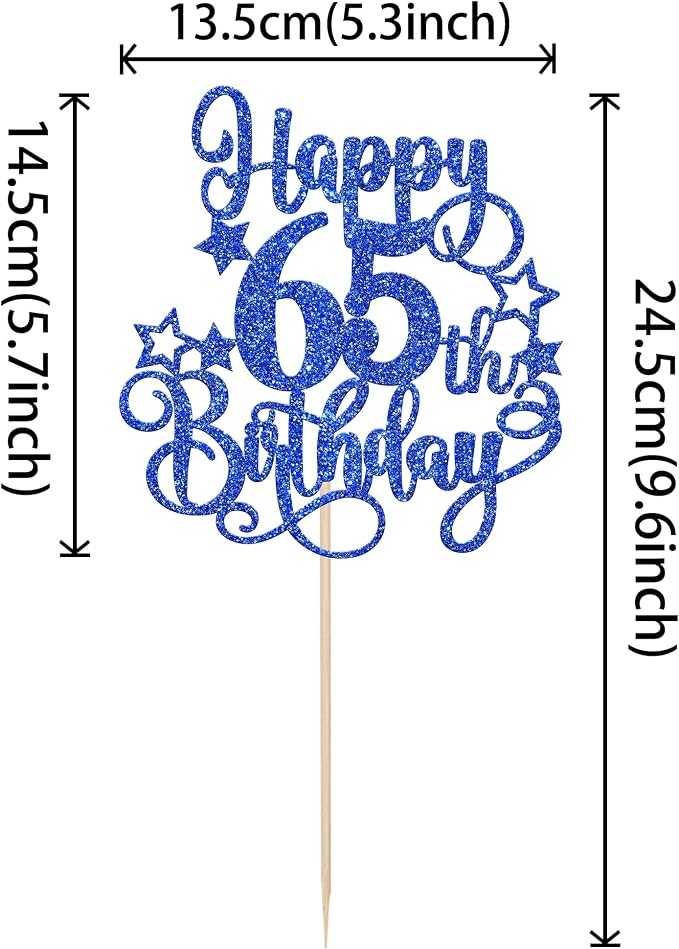 1 PCS Happy 65th Birthday Cake Topper Glitter Cheers to 65 Years Birthday Cake Pick Hello 65 Fabulous Cake Decoration for Happy 65th Birthday Anniversary Party Decorations Supplies Blue