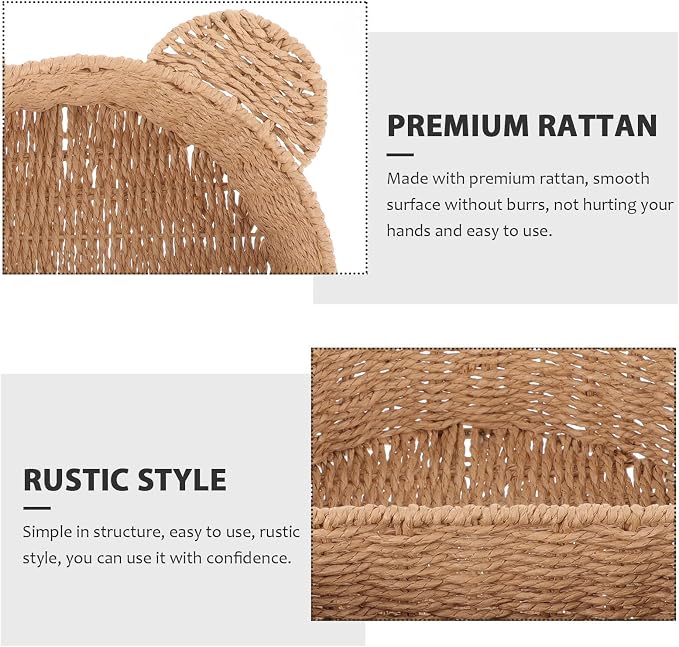 Rattan Fruit Storage Basket Hand-woven Woven Bread Basket Food-grade Plastic Liner for Kitchen and Dining Use